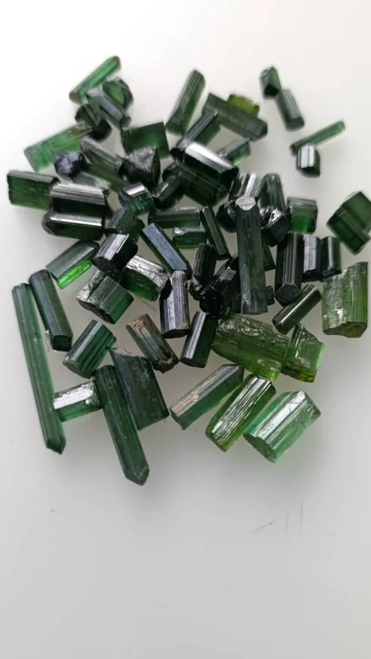 A selection of green tourmaline crystals